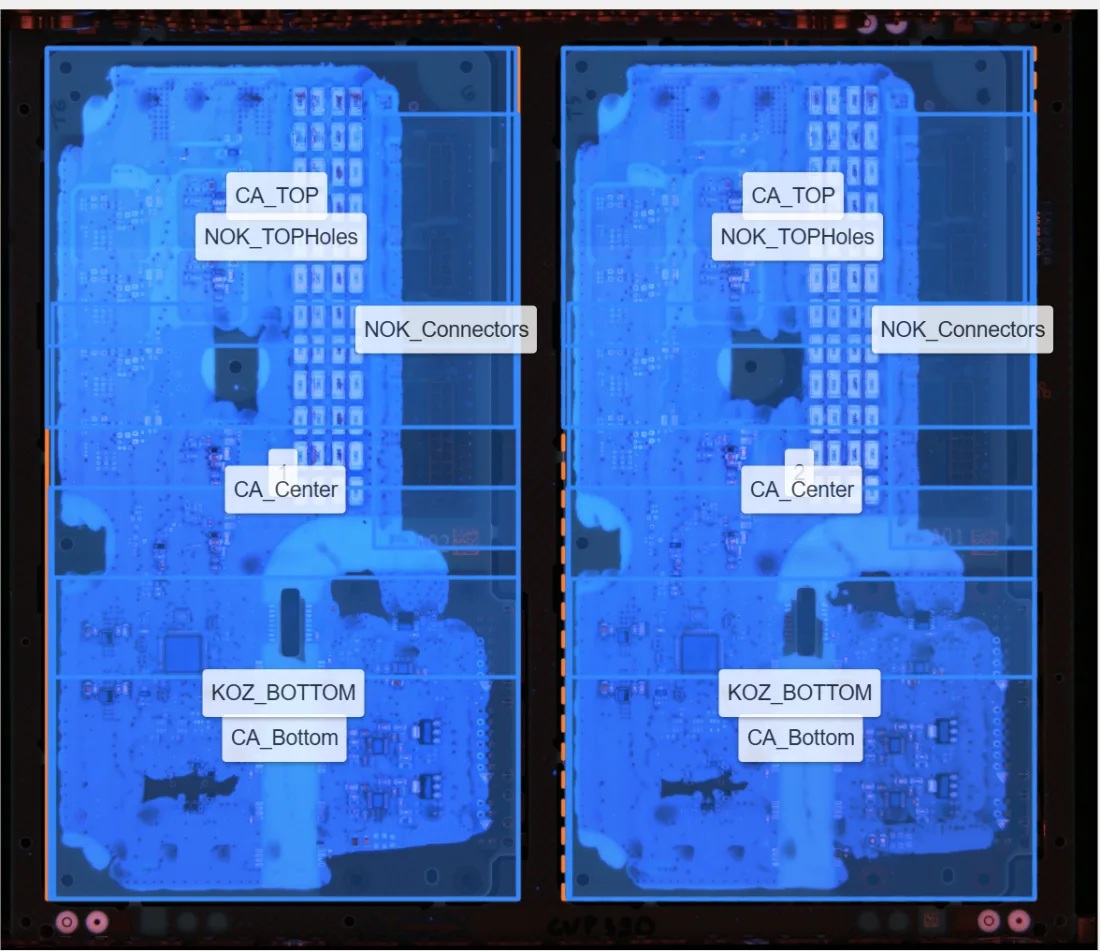 PCB inspection regions before detection